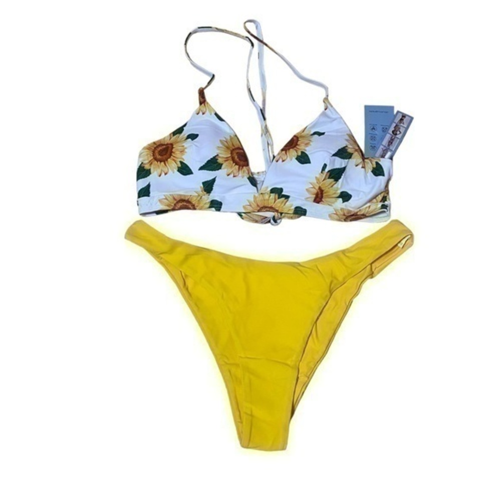 JOJO LEMON Sunflower V- Neck Bikini with Tie Back Closure - XLarge -NWT